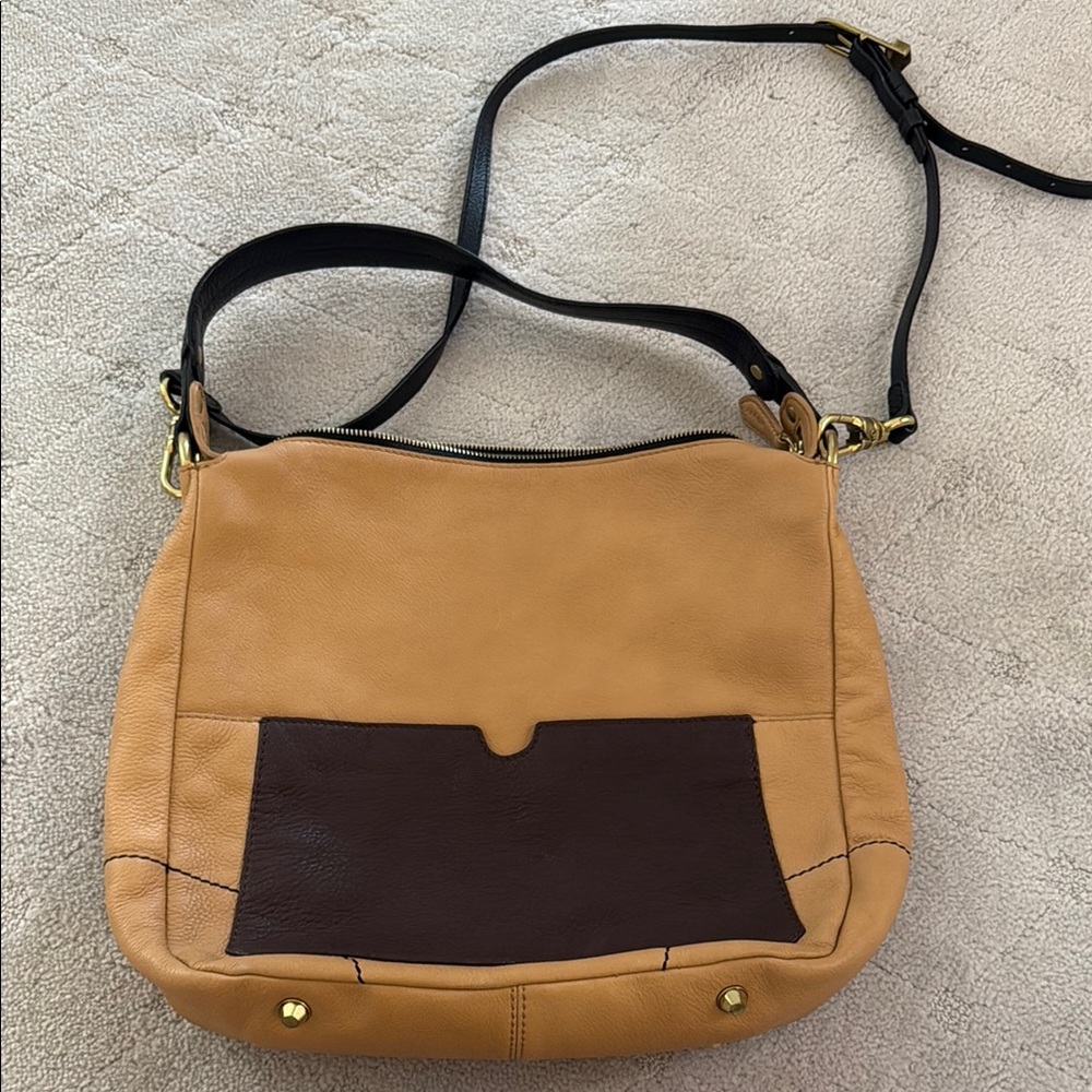 Tan and Brown Leather Shoulder Bag